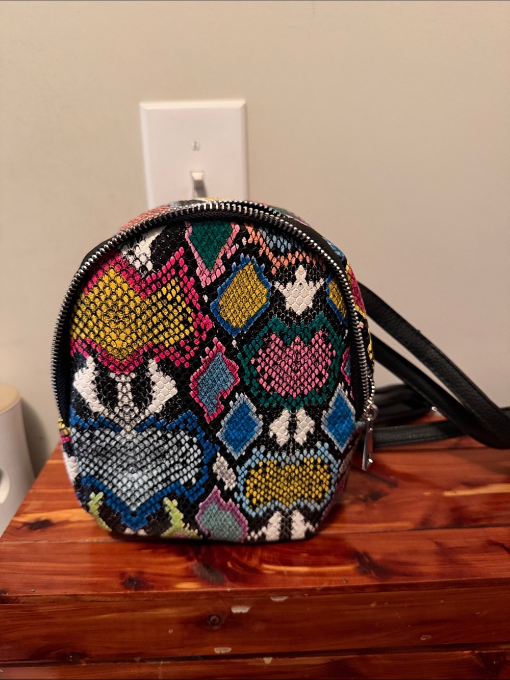 Multicolor Geometric Pattern Mini Backpack - Women's Crossbody